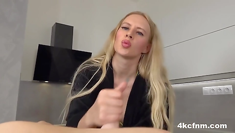 Sexy blonde swallows a foot fetish